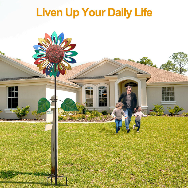 Arlmont & Co. Garden Sunflower Wind Spinners, MultiColor Large Metal